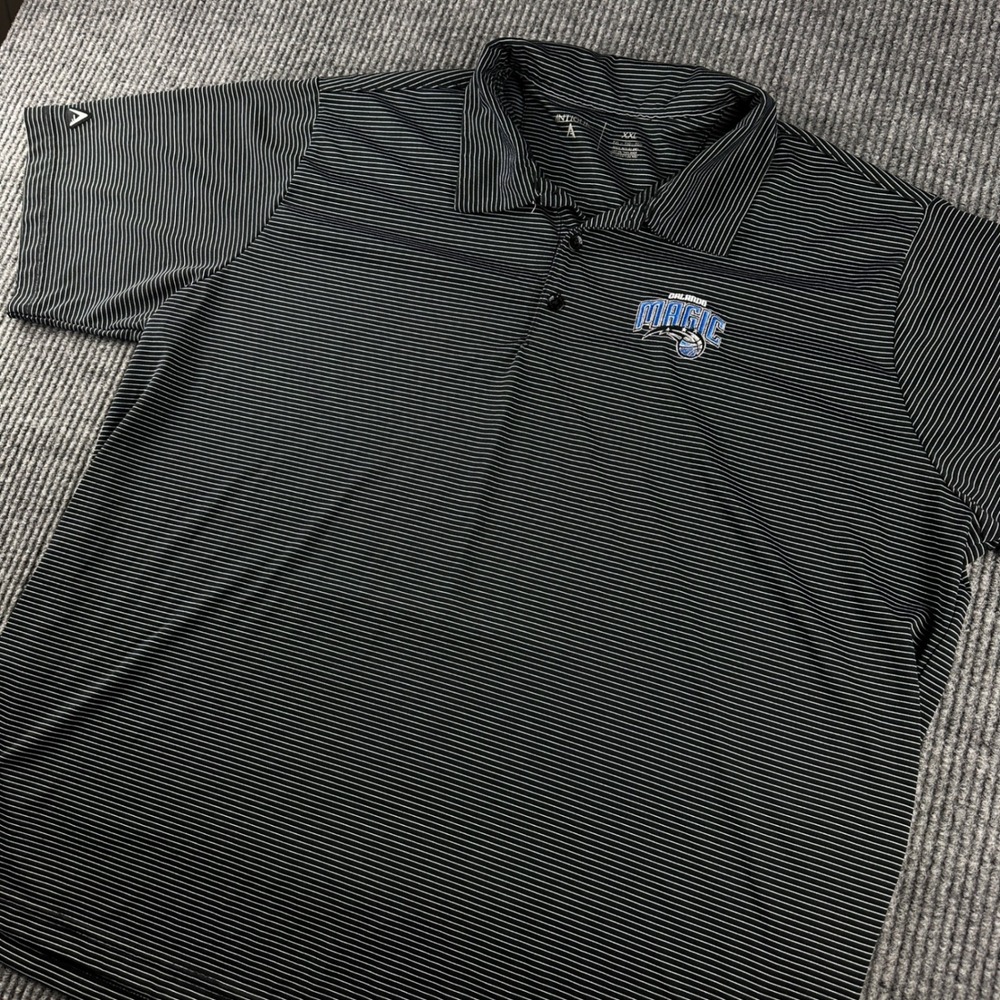 Antigua Orlando Magic NBA Polo Shirt Mens XXL Black White Striped Performance